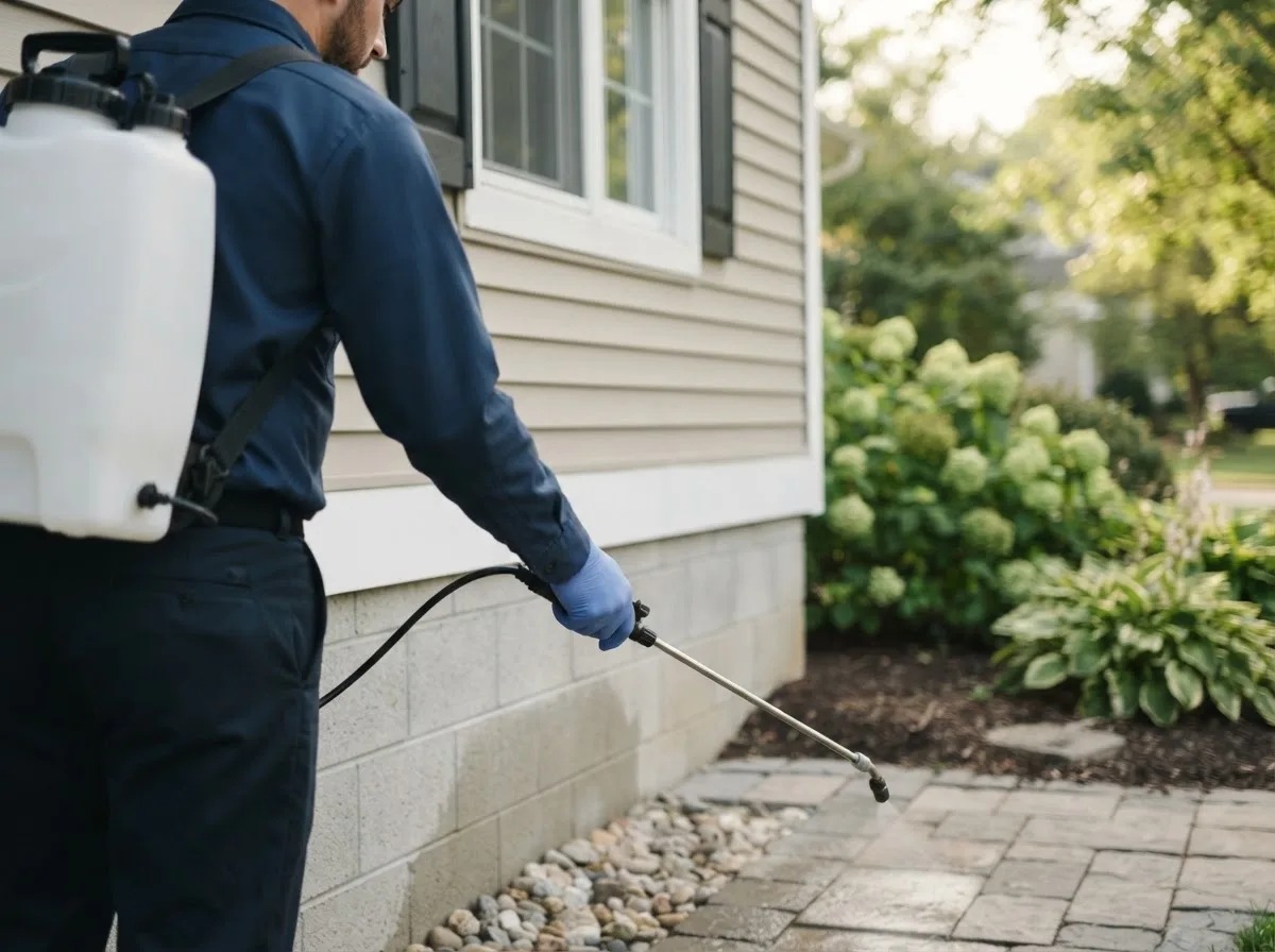Pest control technician inspecting a home in Dexter, ME
